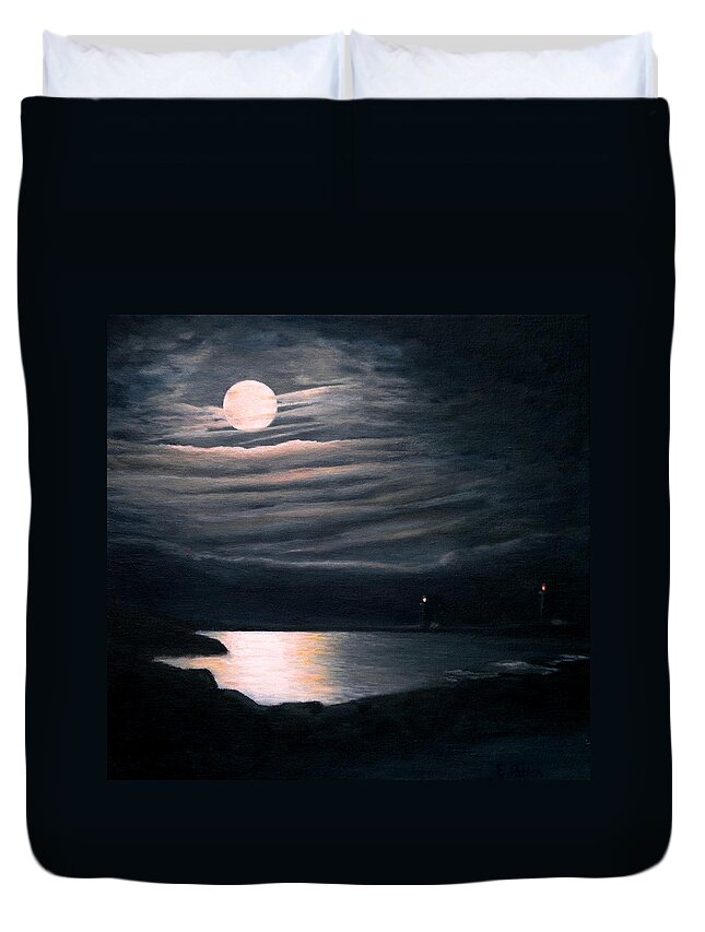 Moon Duvet Cover featuring the painting Yellow Moon On The Rise by Eileen Patten Oliver