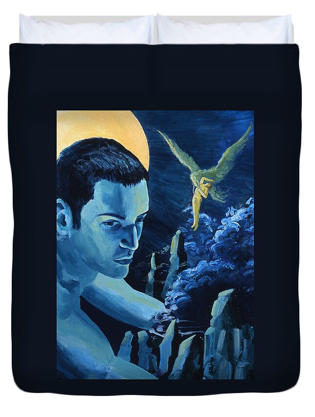Mythology Duvet Cover featuring the painting Yellow Moon by Rene Capone