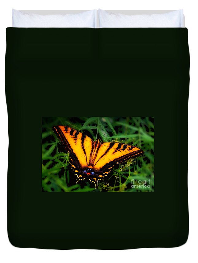 Yellow Orange Tiger Swallowtail Butterfly Fine Art Photography Prints Duvet Cover featuring the photograph Yellow Orange Tiger Swallowtail Butterfly by Jerry Cowart