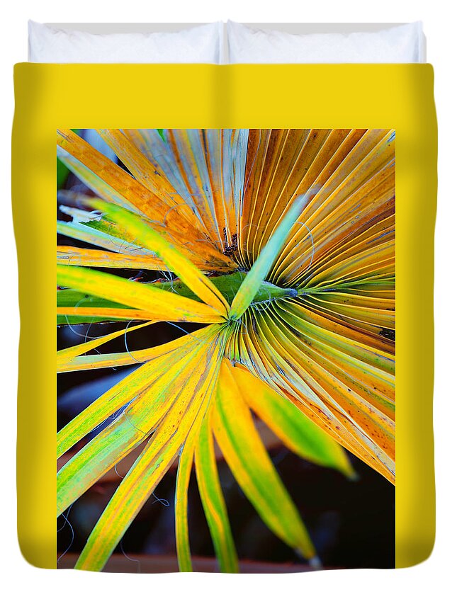 Leaf Duvet Cover featuring the photograph Yellow Palm 3 by Stephen Anderson