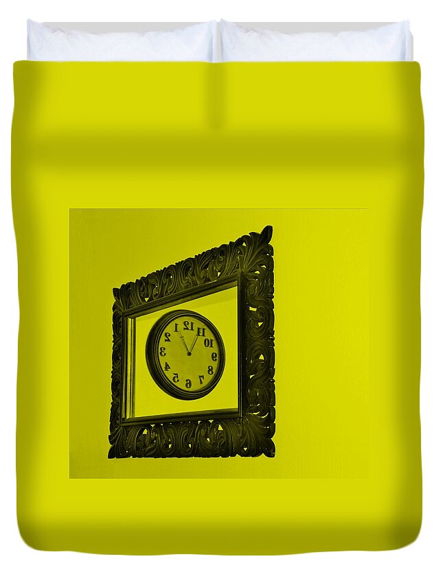 Clock Duvet Cover featuring the photograph Yellow Time Frame by Rob Hans