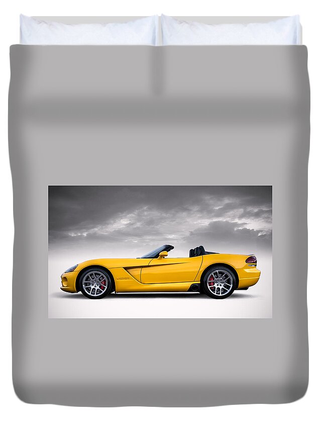 Yellow Duvet Cover featuring the digital art Yellow Viper Roadster by Douglas Pittman