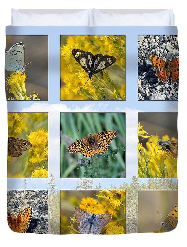 Butterfly Duvet Cover featuring the photograph Yellowstone Butterflies Collage by Debra Thompson