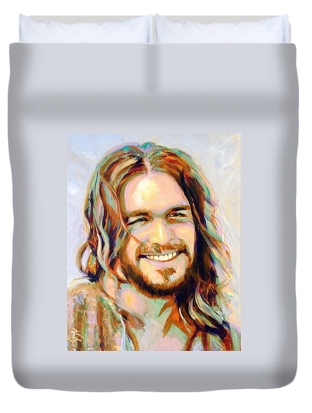 Smiling Jesus Duvet Cover featuring the painting Yeshua by Steve Gamba