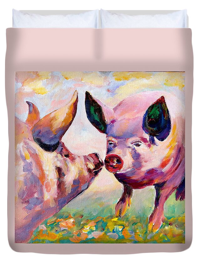 Hogs Duvet Cover featuring the painting Yoga is Our Sport by Naomi Gerrard