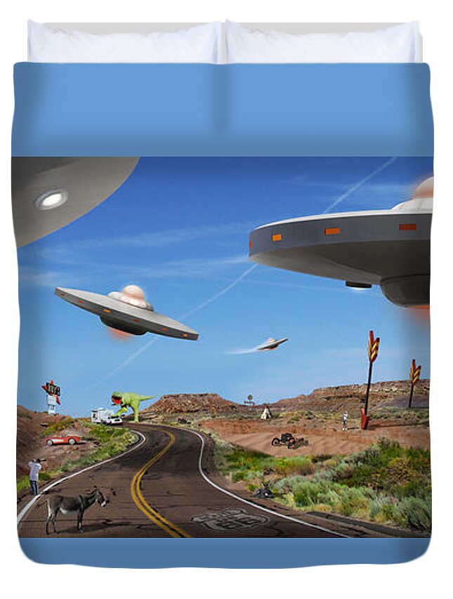 Surrealism Duvet Cover featuring the photograph You Never Know . . . Panoramic by Mike McGlothlen