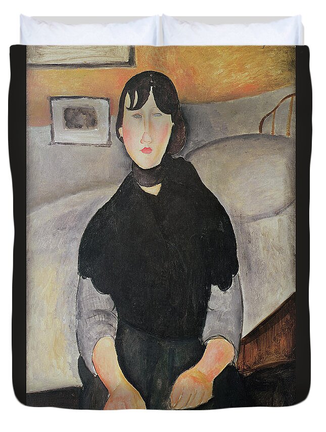 La Fille En Peuple Duvet Cover featuring the photograph Young Woman Of The People Oil On Canvas by Amedeo Modigliani