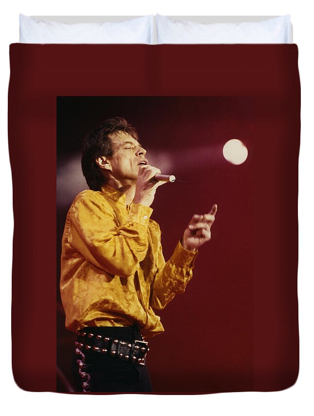 Mick Jagger Duvet Cover featuring the photograph Mick Sings Solo by Jurgen Lorenzen