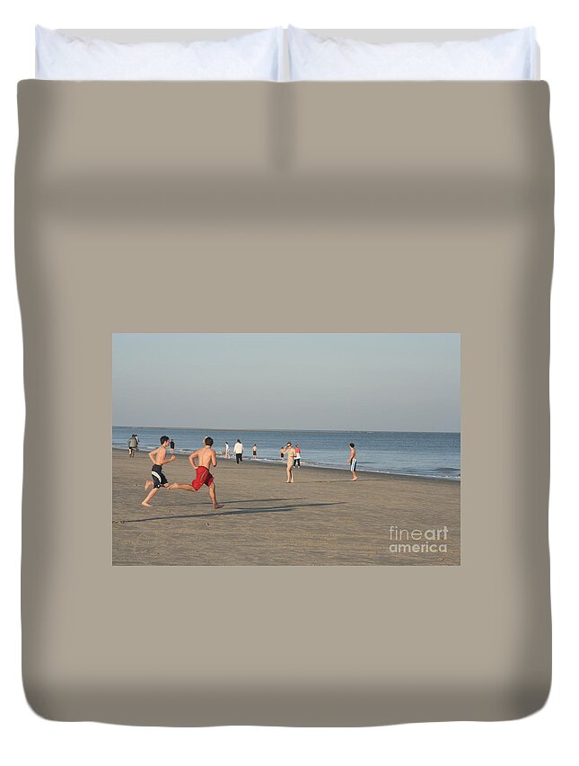 Barony Beach Club Duvet Cover featuring the photograph Youth Playing on the Beach at Hilton Head South Carolina by Thomas Marchessault