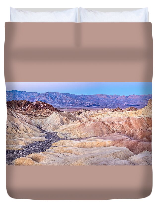 Zabriskie Point Duvet Cover featuring the photograph Zabriskie point at Dawn in Death Valley by Pierre Leclerc Photography