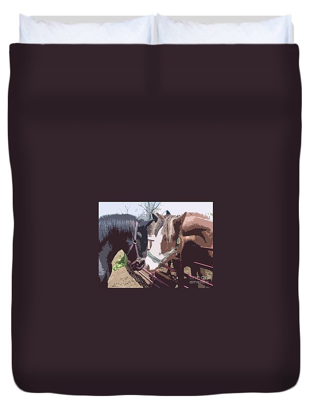 Horses Duvet Cover featuring the photograph Zach meets Connor draft horse colts meeting by Conni Schaftenaar