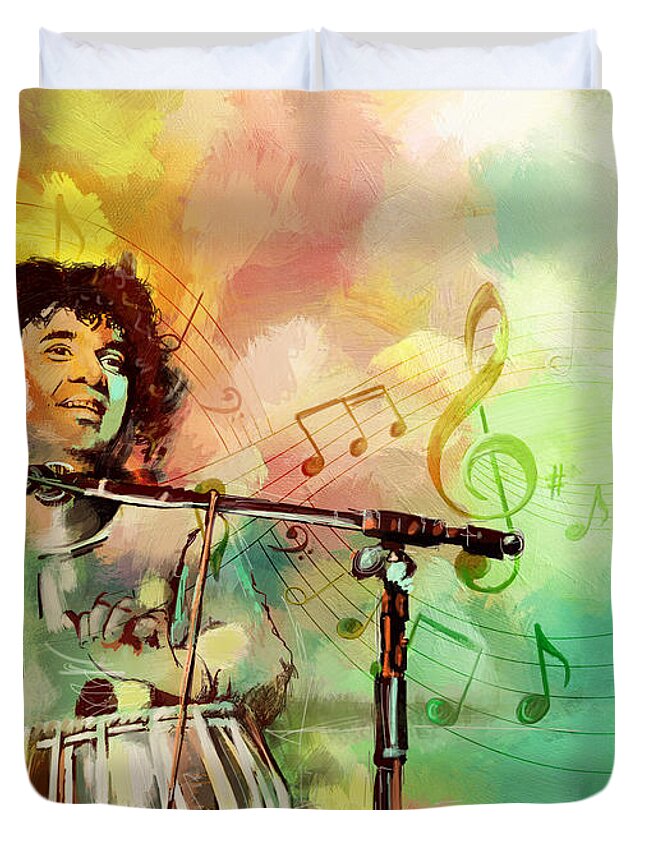 Zakir Duvet Cover featuring the painting Zakir Hussain by Catf