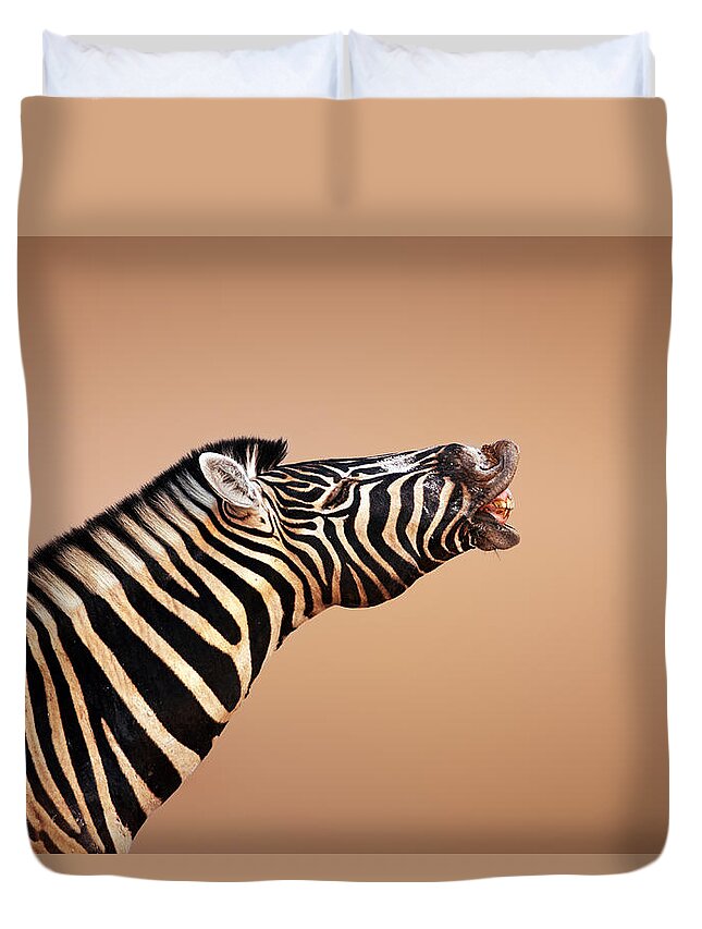 Zebra Duvet Cover featuring the photograph Zebra Calling by Johan Swanepoel