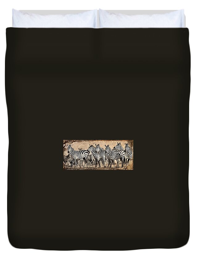 Africa Duvet Cover featuring the photograph Zebra Herd Rock Texture Blend by Mike Gaudaur