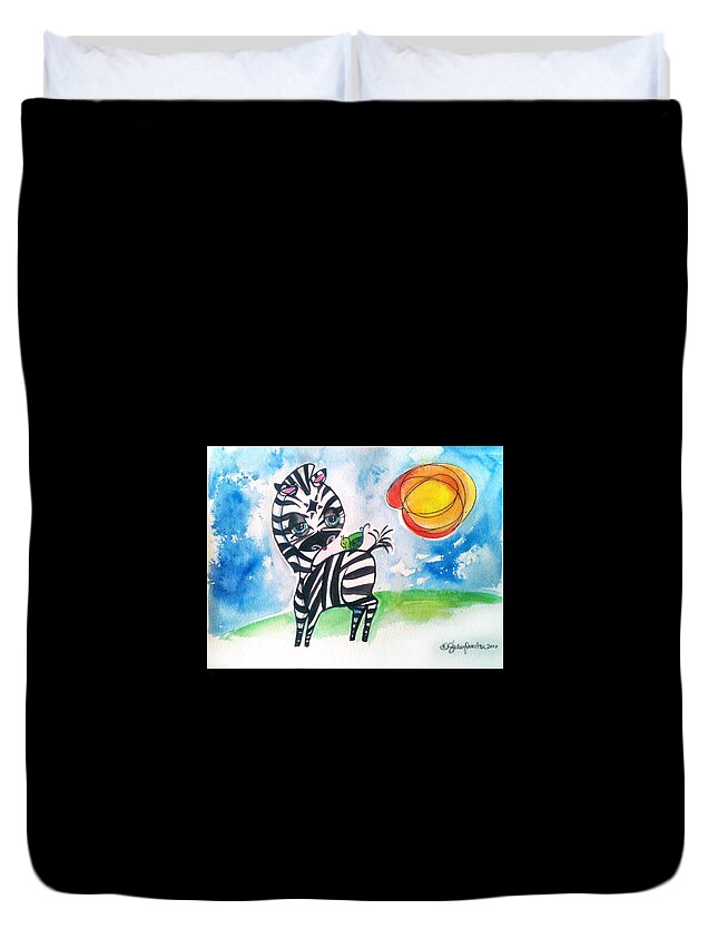 Zebra Duvet Cover featuring the mixed media Zebra Zee by Shelley Overton