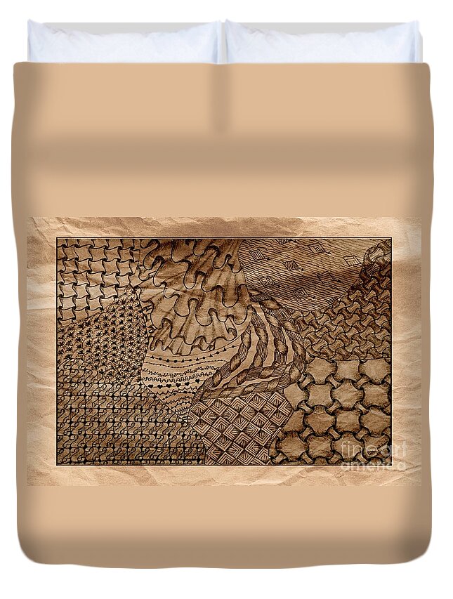Drawing Duvet Cover featuring the photograph Zentangled Brown Paper by Debbie Portwood