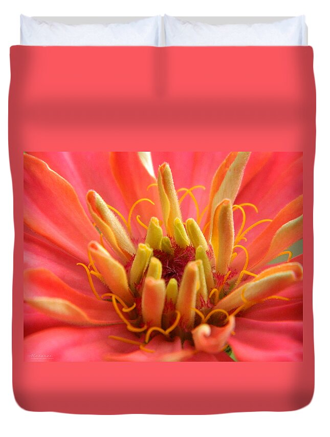 Flower Duvet Cover featuring the photograph Zinnia Dva by Karen Mesaros