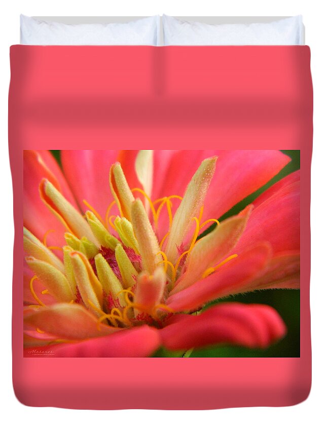 Flower Duvet Cover featuring the photograph Zinnia Styri by Karen Mesaros