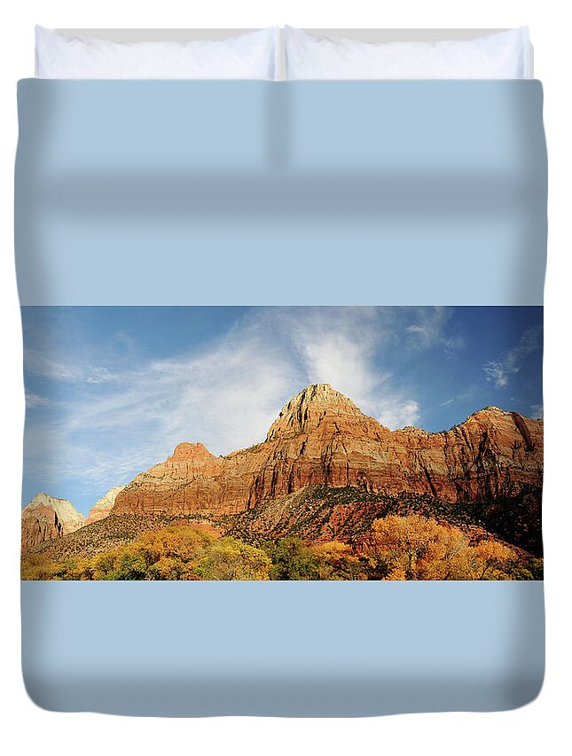 Tranquility Duvet Cover featuring the photograph Zion National Park Autumn by Utah-based Photographer Ryan Houston