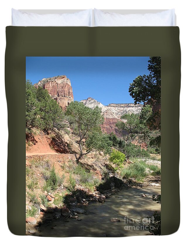 Mountians Duvet Cover featuring the photograph Zion Park - Virgin River by Christiane Schulze Art And Photography