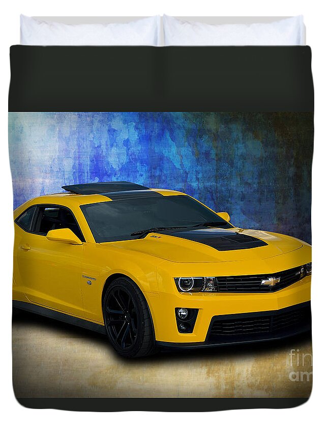 Yellow Duvet Cover featuring the photograph ZL1 Camaro by Stuart Row