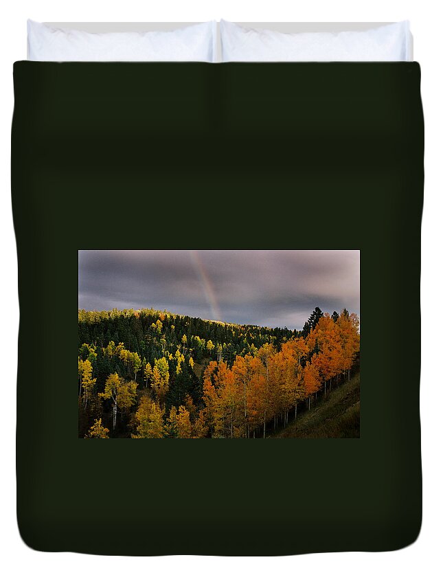 Red River Duvet Cover featuring the photograph Autumn Rainbow by Ron Weathers