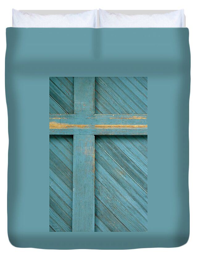 New Mexico Duvet Cover featuring the photograph Blue Door by Ron Weathers
