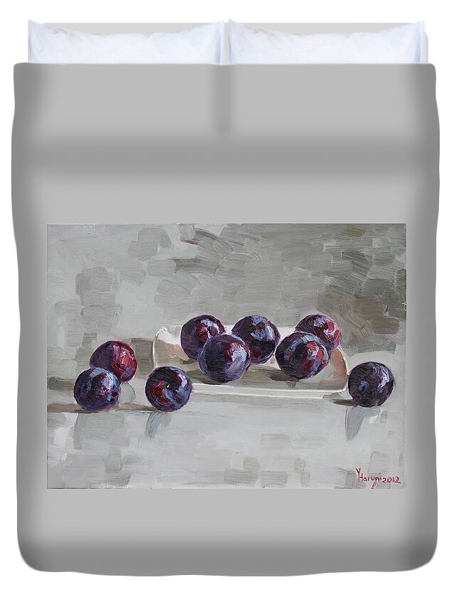 Friar Plums Duvet Cover featuring the painting Plums by Ylli Haruni