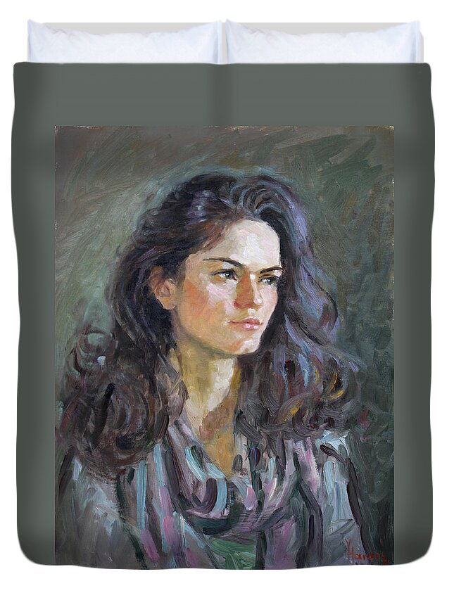 Portrait Duvet Cover featuring the painting Ana by Ylli Haruni