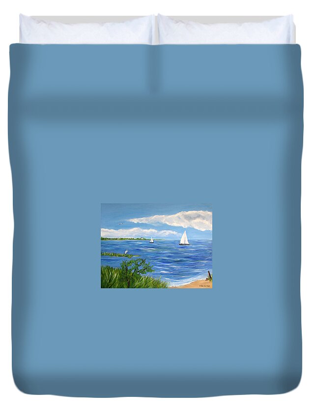 Sailboat Duvet Cover featuring the painting Bayville 2 #1 by Clara Sue Beym