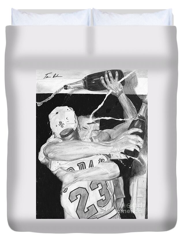 Chicago Bulls Duvet Cover featuring the drawing Bulls Celebration #1 by Tamir Barkan