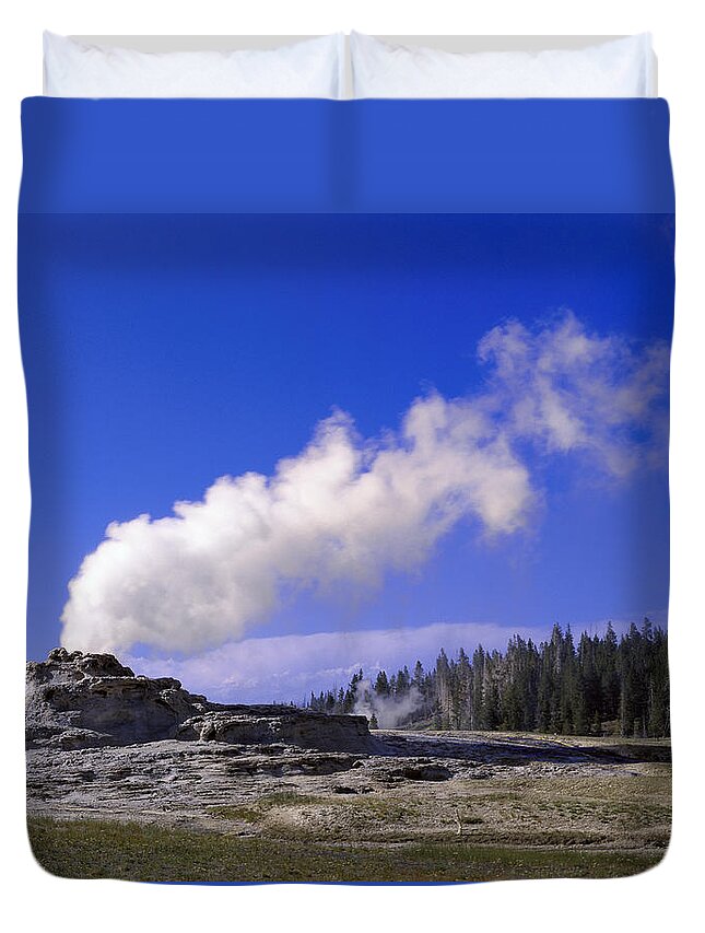 00174850 Duvet Cover featuring the photograph Castle Geyser Yellowstone National Park #1 by Tim Fitzharris