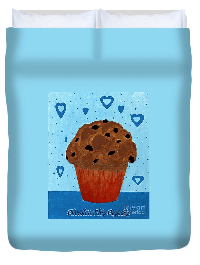 Chocolate Duvet Cover featuring the painting Chocolate Chip Cupcake #1 by Barbara A Griffin