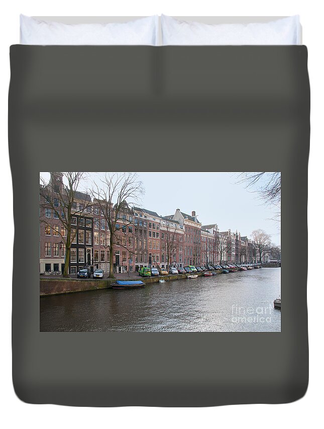 Along The River Duvet Cover featuring the digital art City Scenes from Amsterdam #1 by Carol Ailles