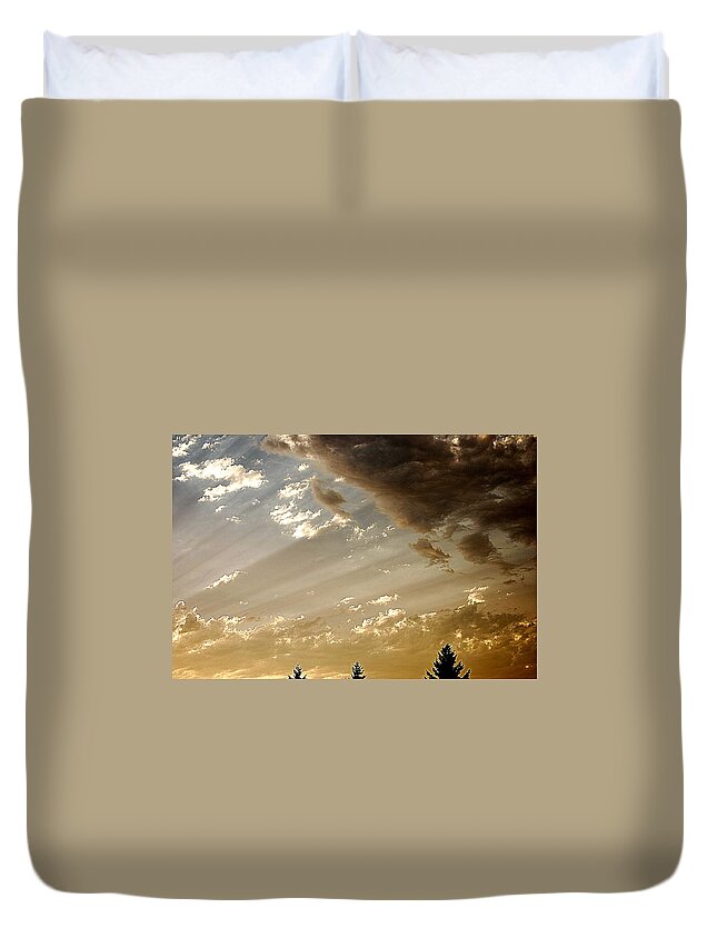Sunset Duvet Cover featuring the photograph Clouds of a Storm #1 by Kathy Sampson