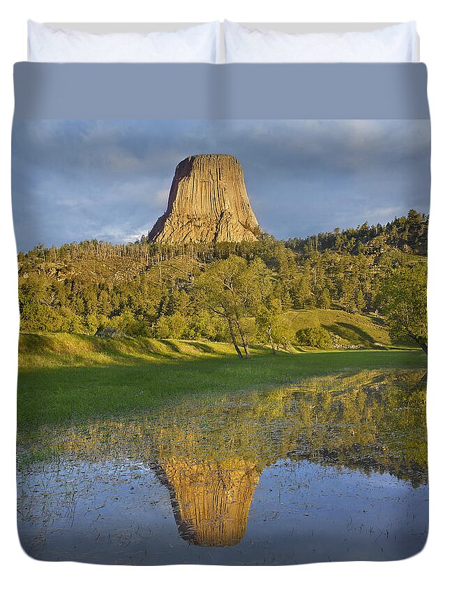 00177049 Duvet Cover featuring the photograph Devils Tower National Monument Showing #1 by Tim Fitzharris