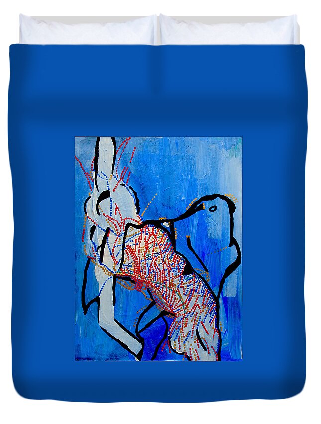 Jesus Duvet Cover featuring the painting Dinka Corset - Manlual - South Sudan #1 by Gloria Ssali