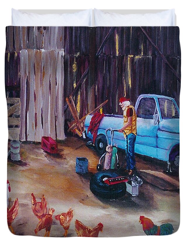 Gail Daley Duvet Cover featuring the painting Flat Tire #3 by Gail Daley
