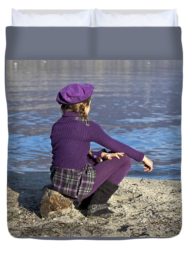Girls Duvet Cover featuring the photograph Girl At A Lake #1 by Joana Kruse