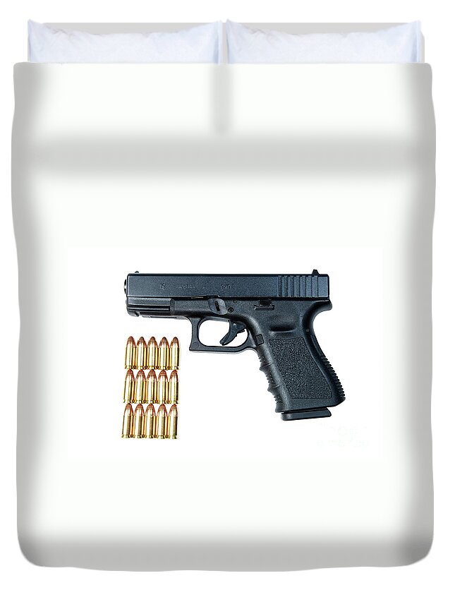 Cutout Duvet Cover featuring the photograph Glock Model 19 Handgun With 9mm #1 by Terry Moore