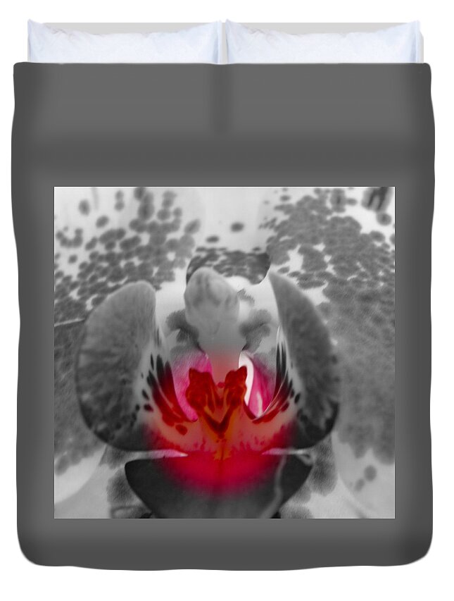 Black And White Flower With A Touch Of Color Duvet Cover featuring the photograph Just A Touch #1 by Kim Galluzzo