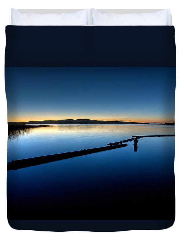Sunset Duvet Cover featuring the digital art Northern Lake evening #1 by Mark Duffy