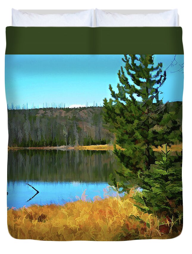 Pond Duvet Cover featuring the digital art On Golden Pond #1 by Gary Baird