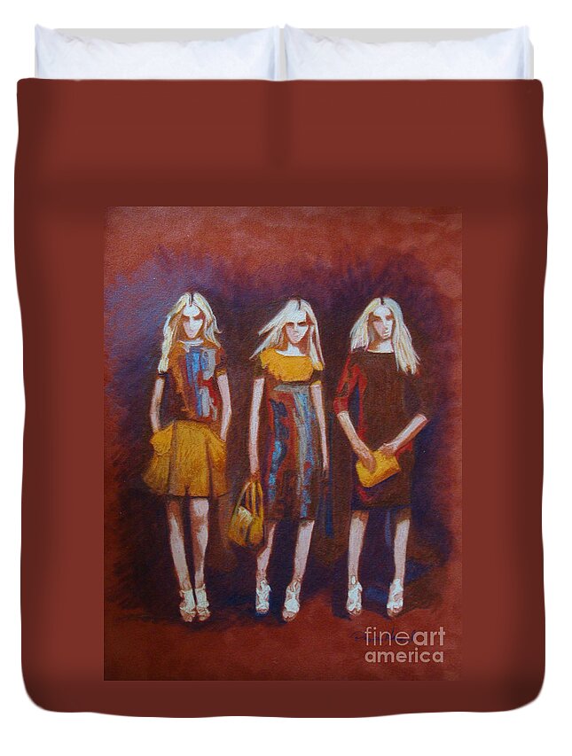 Fashion Duvet Cover featuring the painting On the Catwalk by Phyllis Howard