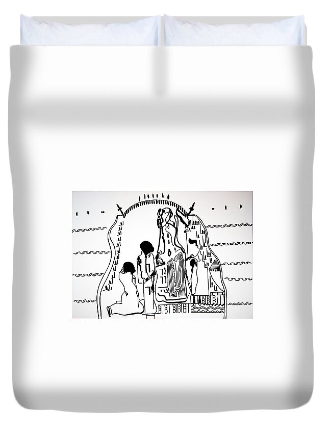 Jesus Duvet Cover featuring the drawing Presentation of Jesus in the Temple #1 by Gloria Ssali