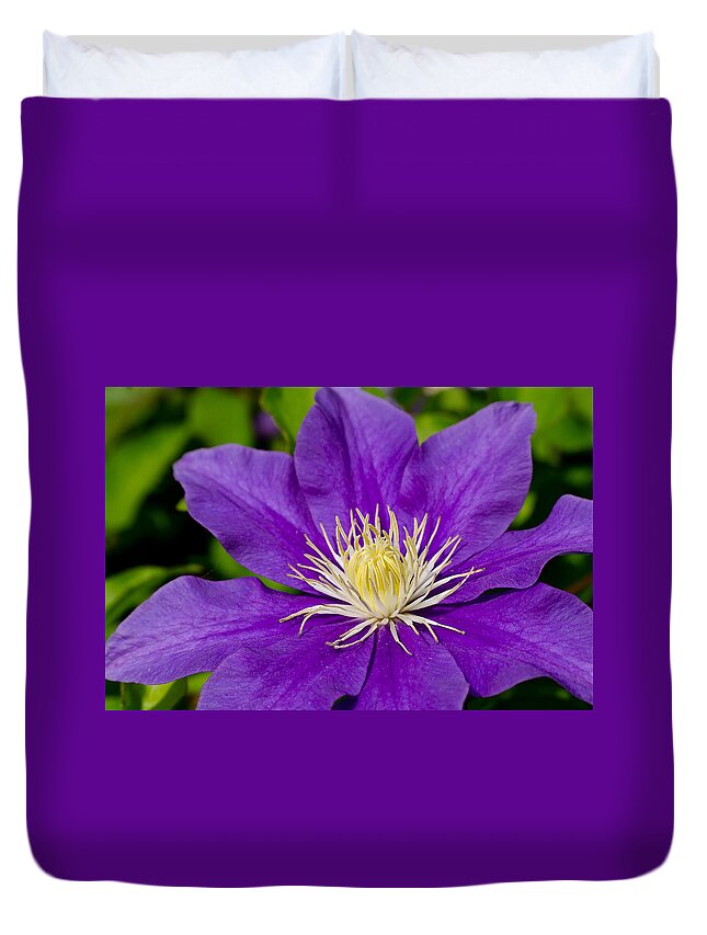 Da*55 1.4 Duvet Cover featuring the photograph Purple Clematis Flower #1 by Lori Coleman