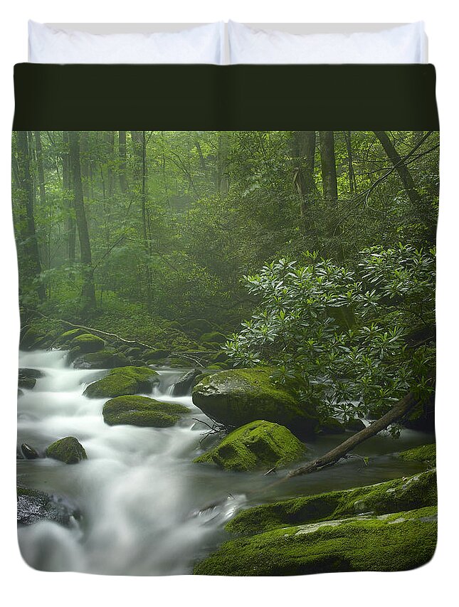 00176036 Duvet Cover featuring the photograph Roaring Fork River Flowing #1 by Tim Fitzharris