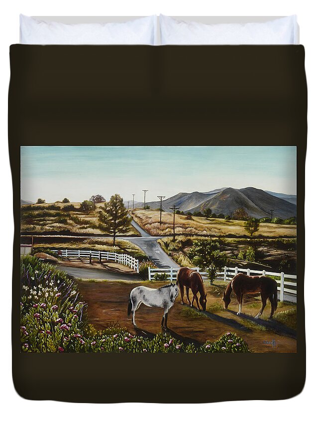 Landscape Duvet Cover featuring the painting Robinette Ranch by Christie Michael