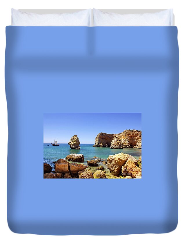 Algarve Duvet Cover featuring the photograph Rocky coast #1 by Carlos Caetano