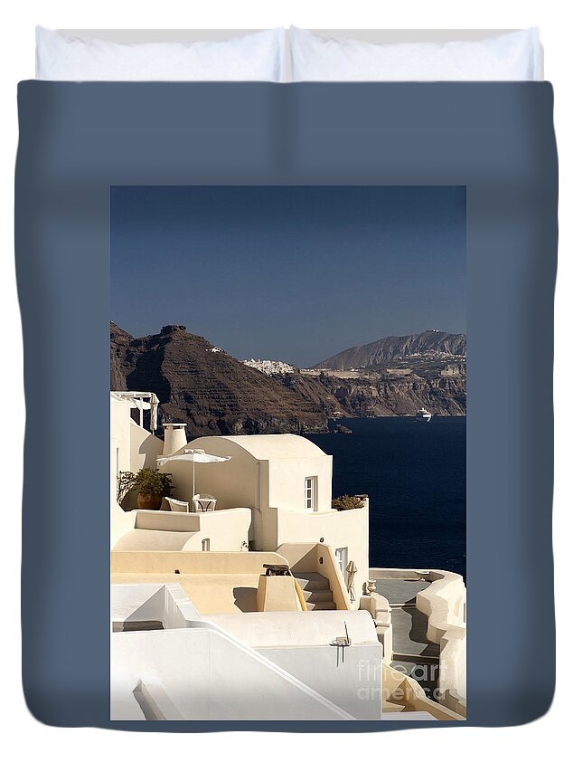 Santorini Duvet Cover featuring the photograph Santorini View #1 by Leslie Leda